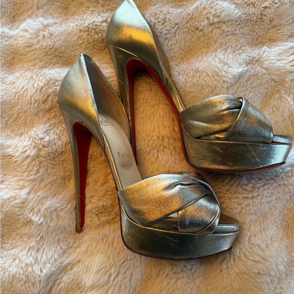 Christian Louboutin Shimmering Gold Peep-Toe Heels
